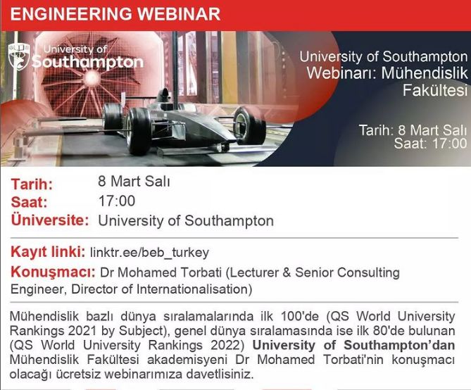 University of Southampton – İngiltere Üniversitesinde Mühendislik Eğitimi Webinarı